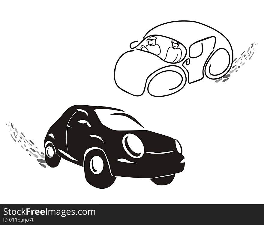 Black and white car illustrations, out line and filled. Black and white car illustrations, out line and filled