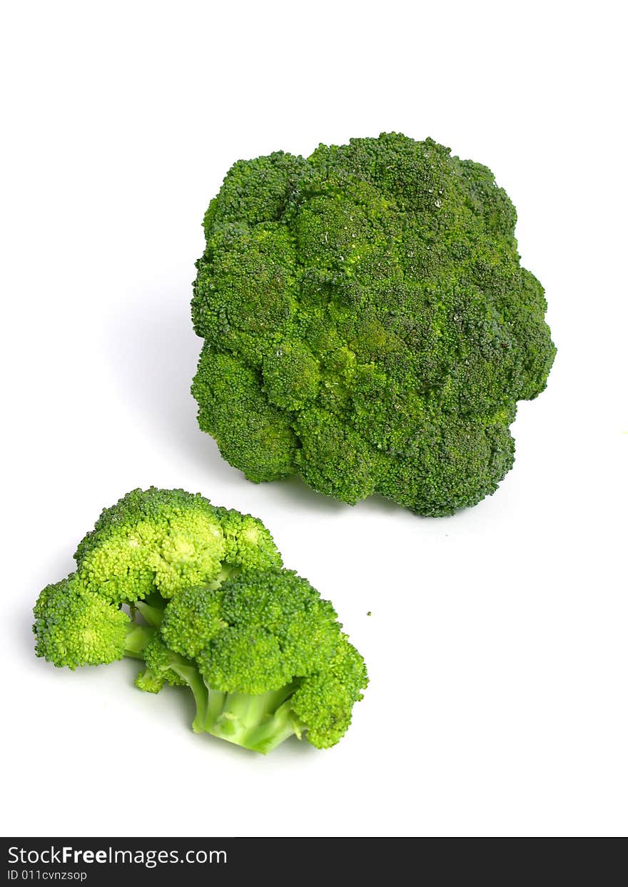 Broccoli flowers on white background