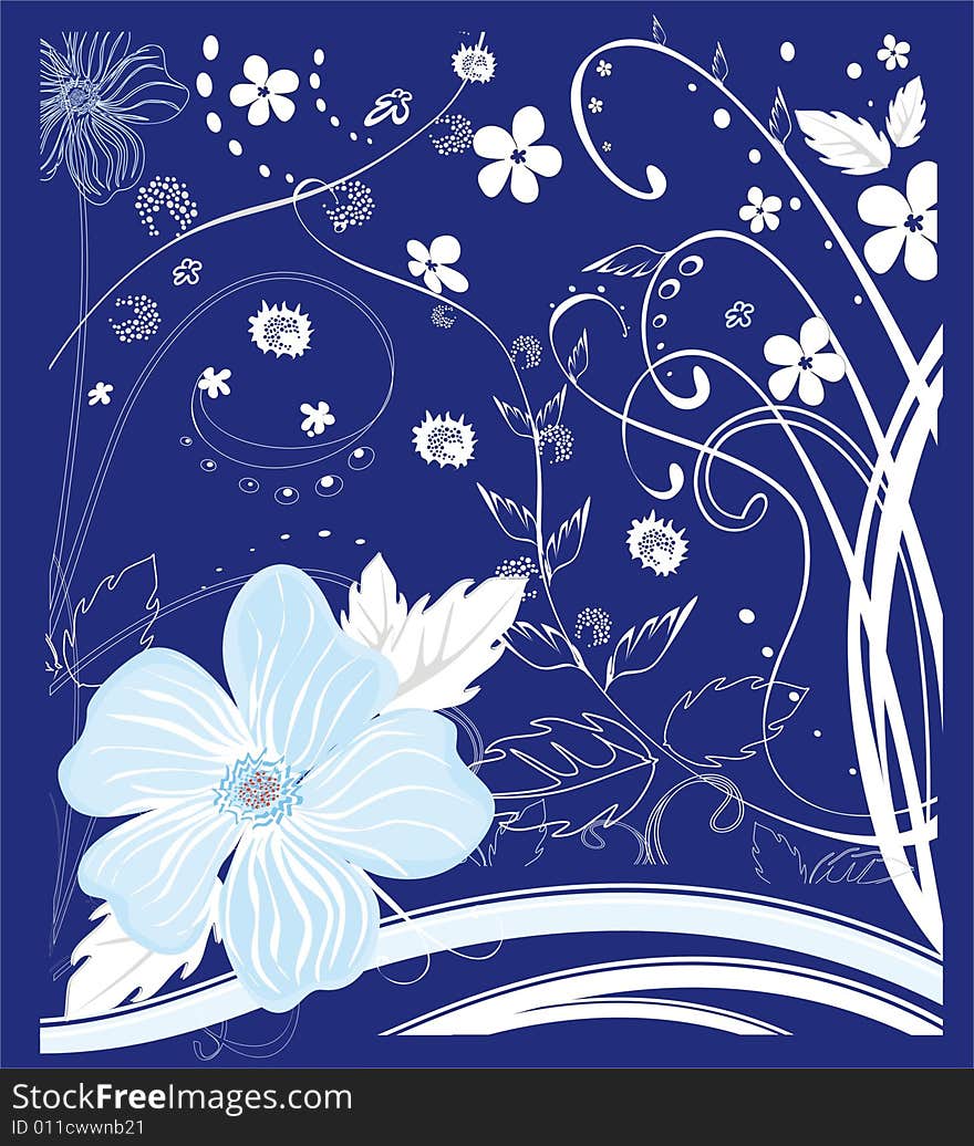 Flowers on the dark blue background. Flowers on the dark blue background