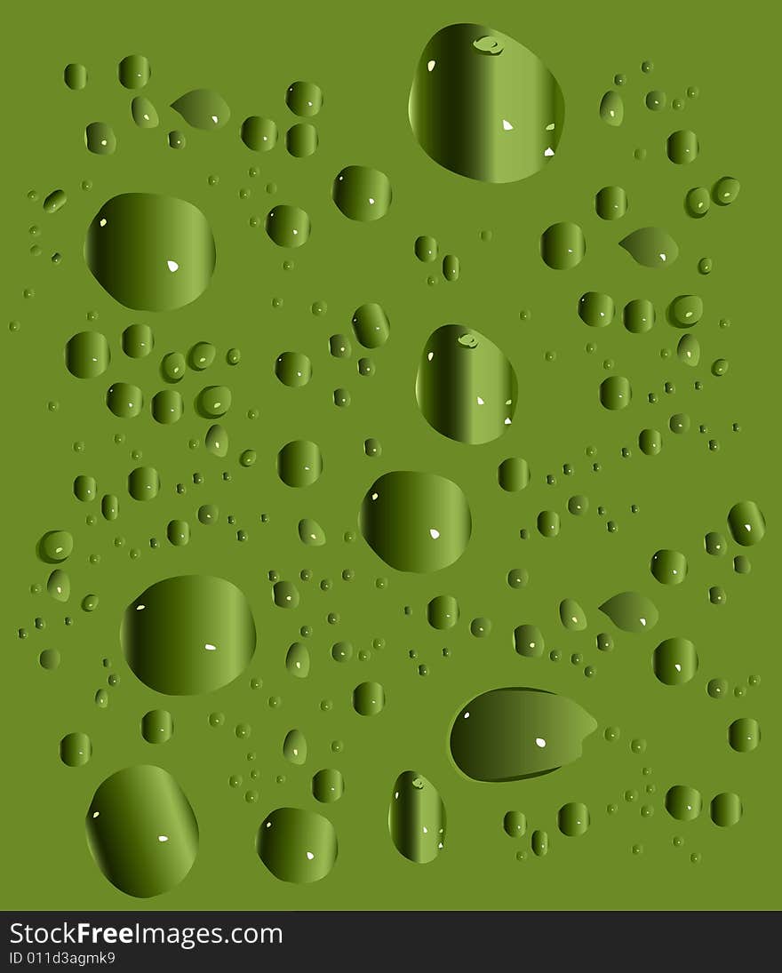 Illustration with lot of drops on green background. Illustration with lot of drops on green background