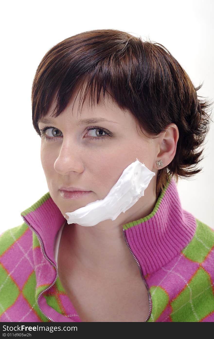 Young Woman With Foam On Face