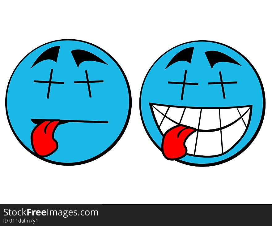 Weird symbol of dead smiley with red tongue. Weird symbol of dead smiley with red tongue