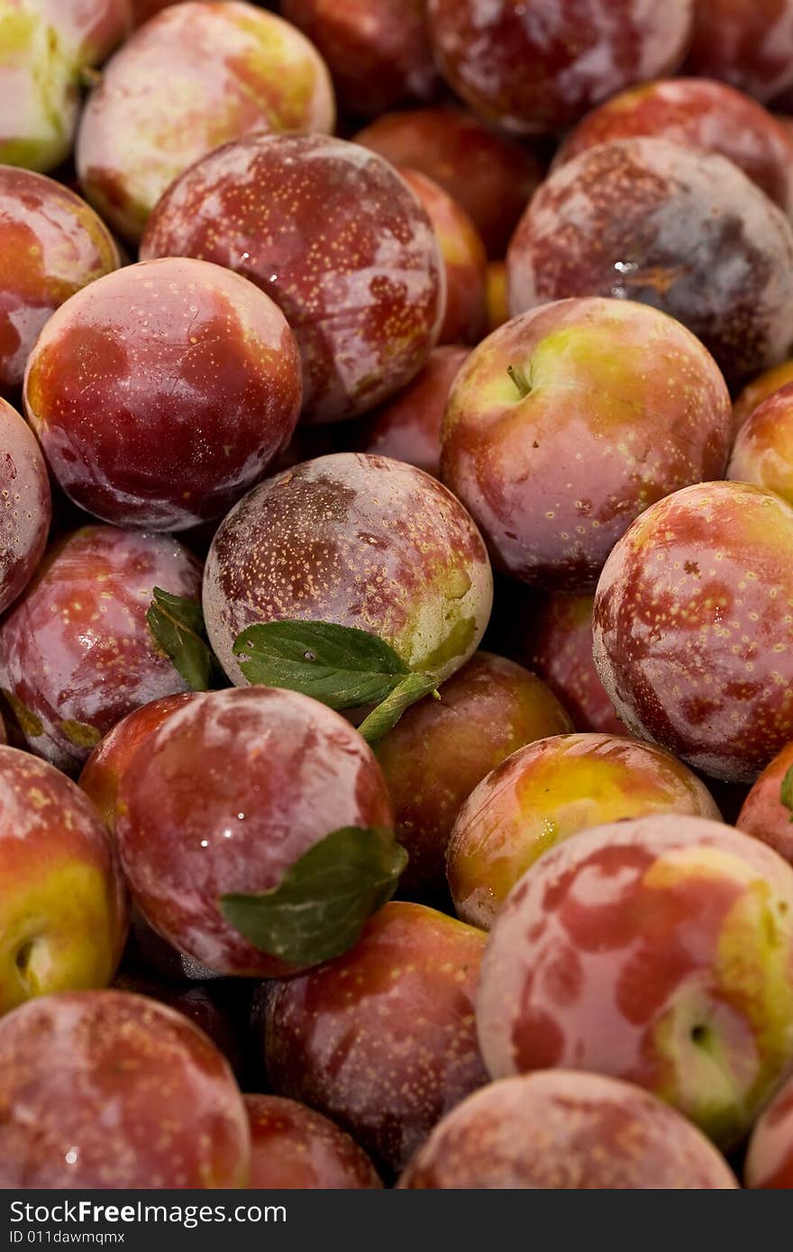 Closeup of ripe sweet red plums