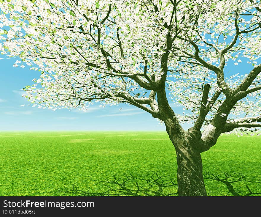 Beautiful blossoming tree. 3d image