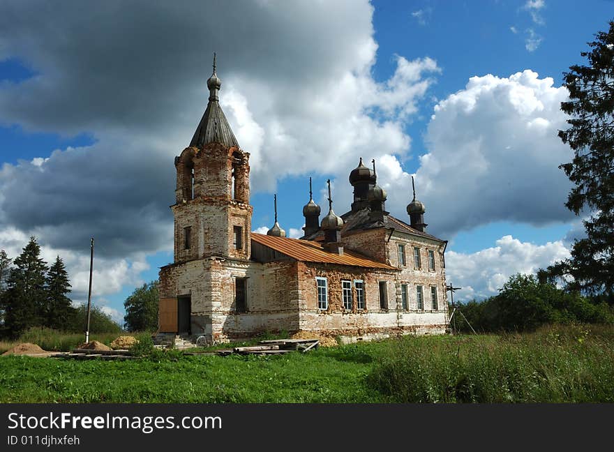 View of old destroyed country church