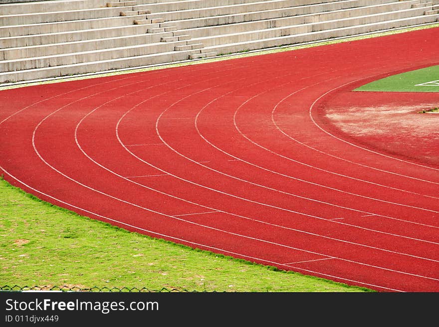 Red race track in an arena