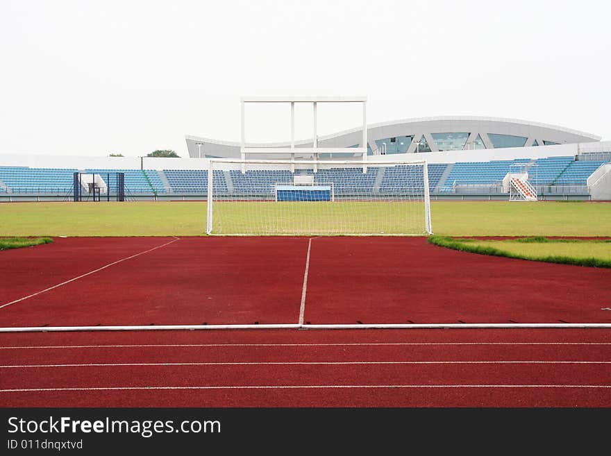 Red race track in an arena