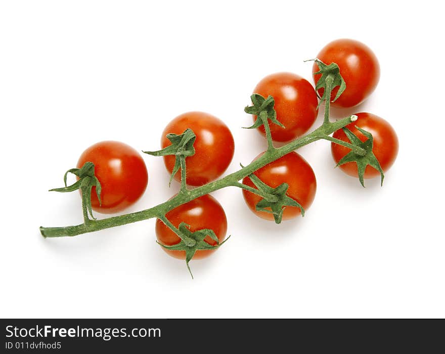 Fresh tomatoes with stem isolated on white background - shot in studio. Fresh tomatoes with stem isolated on white background - shot in studio