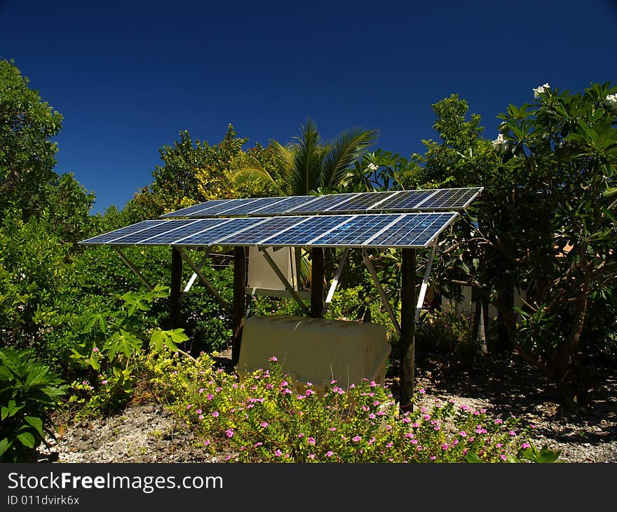 Solar panel on a tropical island