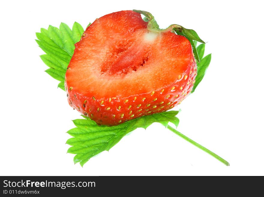 Strawberry with leafs on a white background. Strawberry with leafs on a white background.