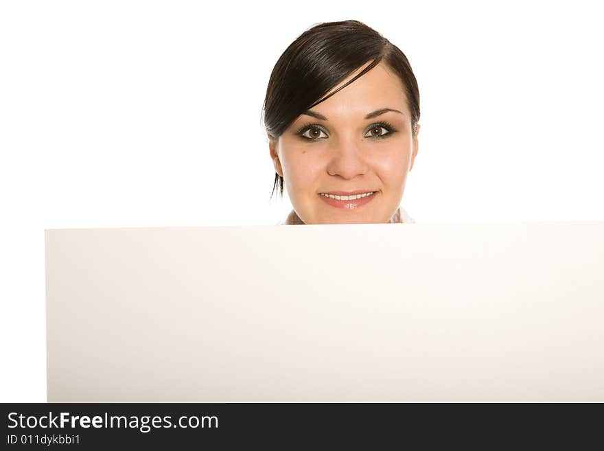 Businesswoman with banner