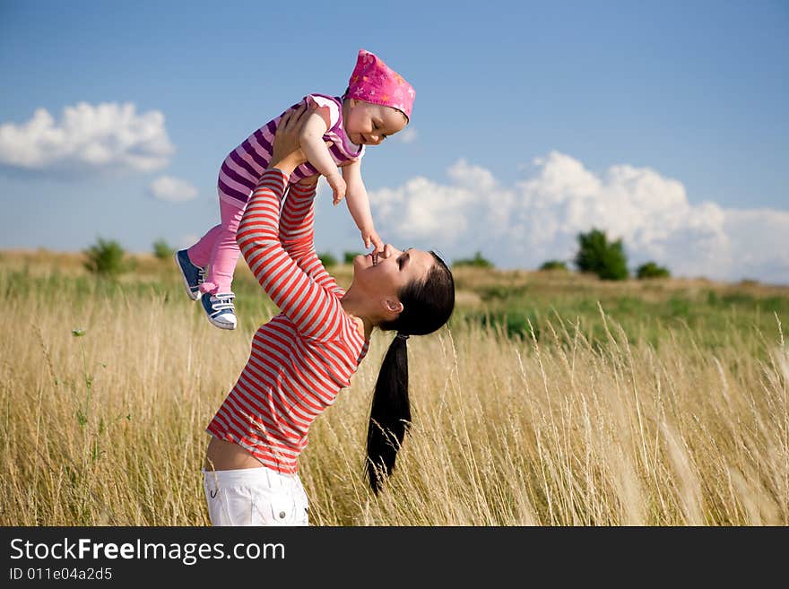 Happy family on sky background. Happy family on sky background