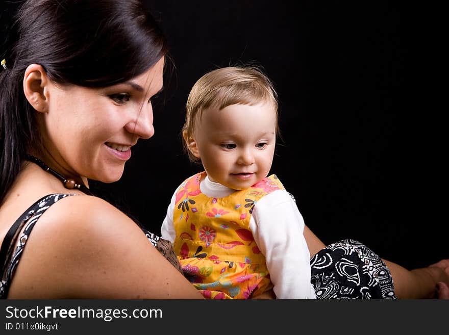 Happy family on black background. Happy family on black background