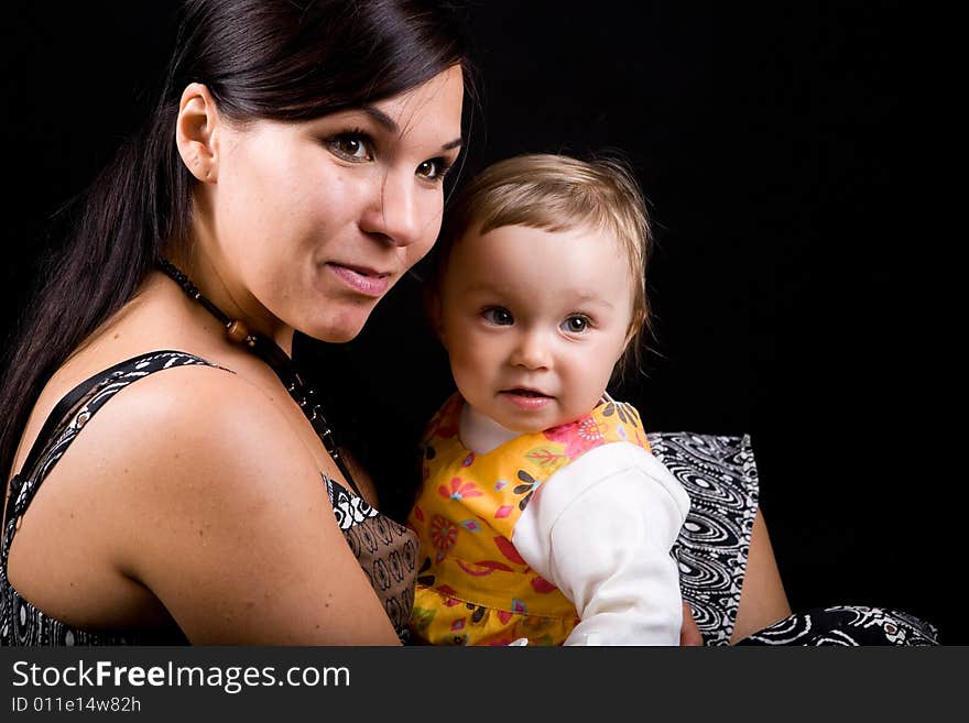 Happy family on black background. Happy family on black background