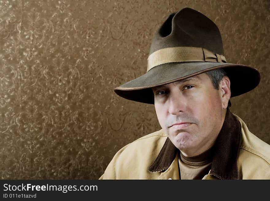 Portrait of Outdoorsman with jacket and a Big Hat