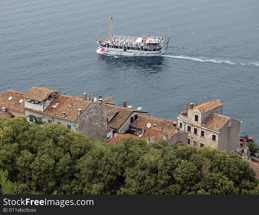 Panorama of the Adriatic coast Hroatia The ship floats