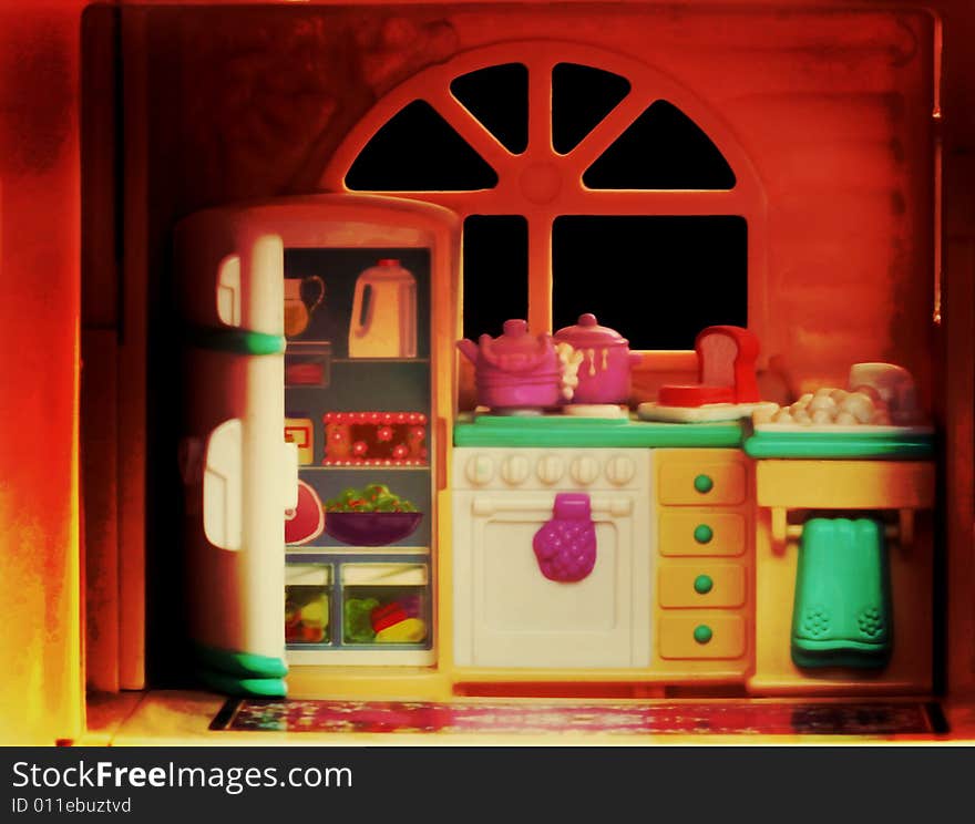 Kitchen of miniature plastic house