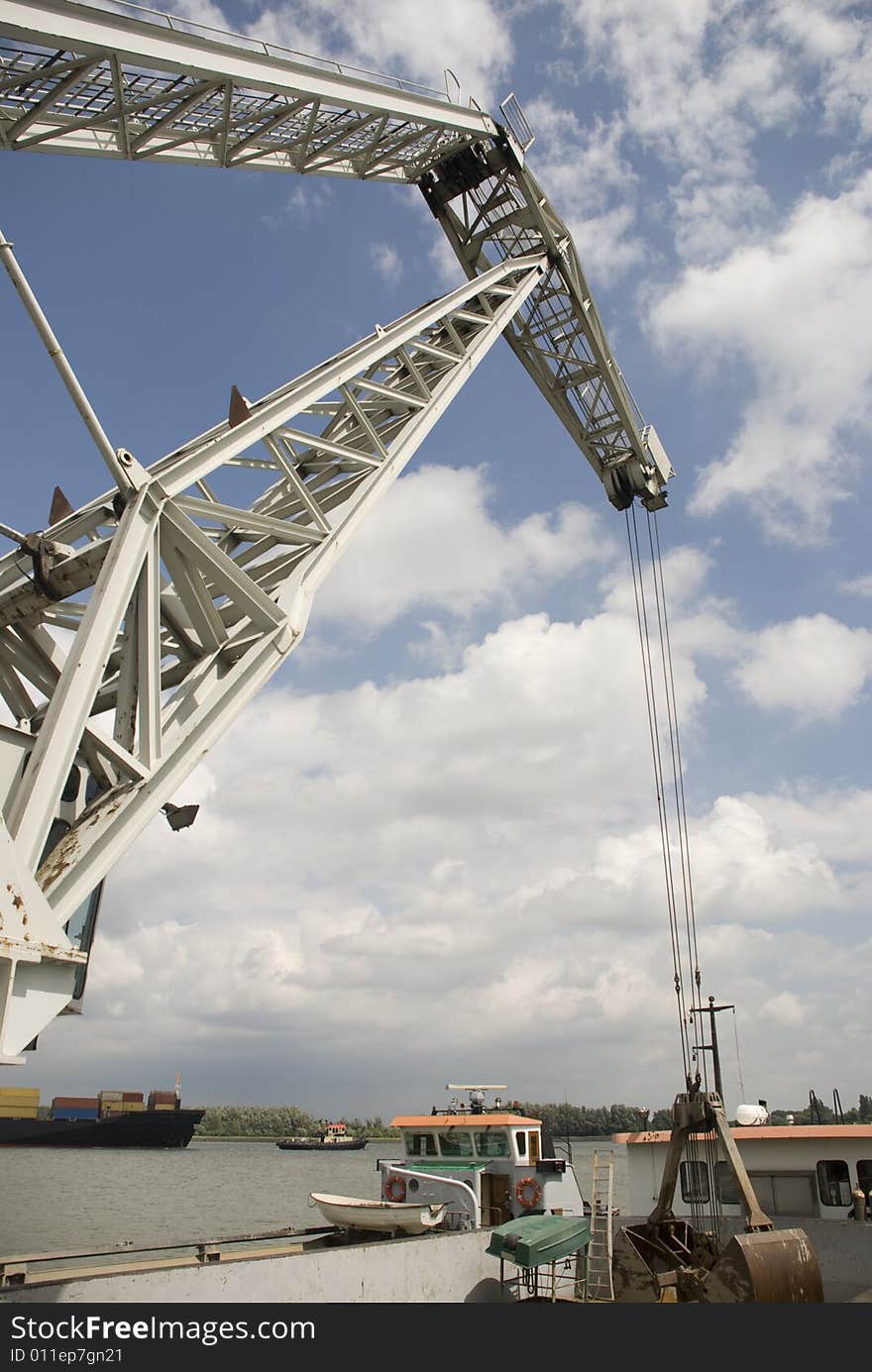 A nice crane at a ship, picture was taken at the harbour of Antwerpen in Belgium