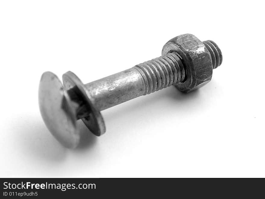 Steel bolt & nut on white background