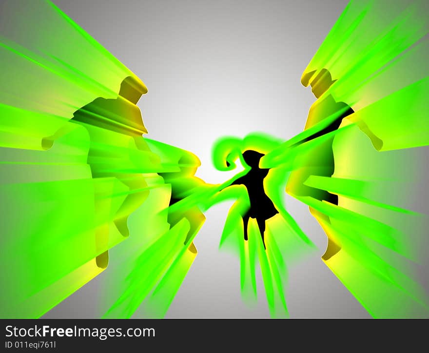 Jumping family silhouette with flames and colors. Jumping family silhouette with flames and colors