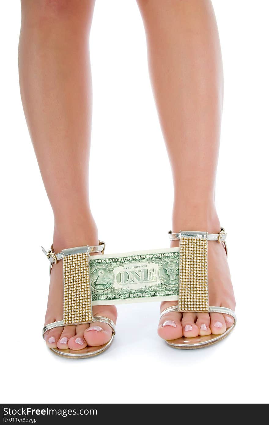 Woman Legs With Money On White