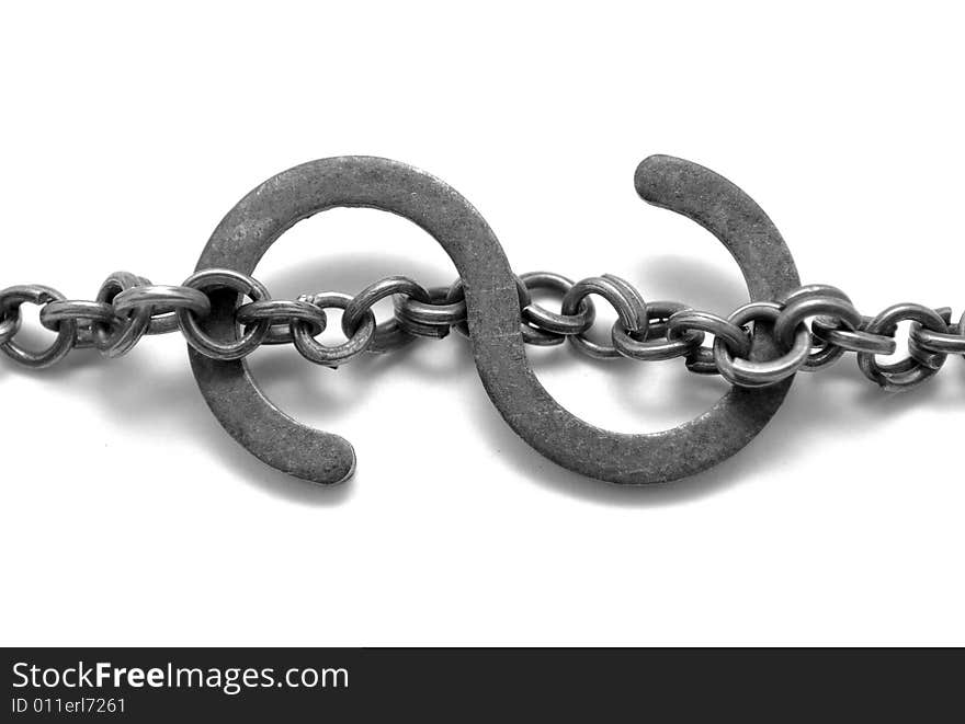 Steel hook & chain on white background