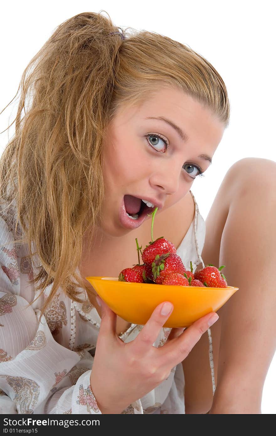 Beautiful girl with strawberry