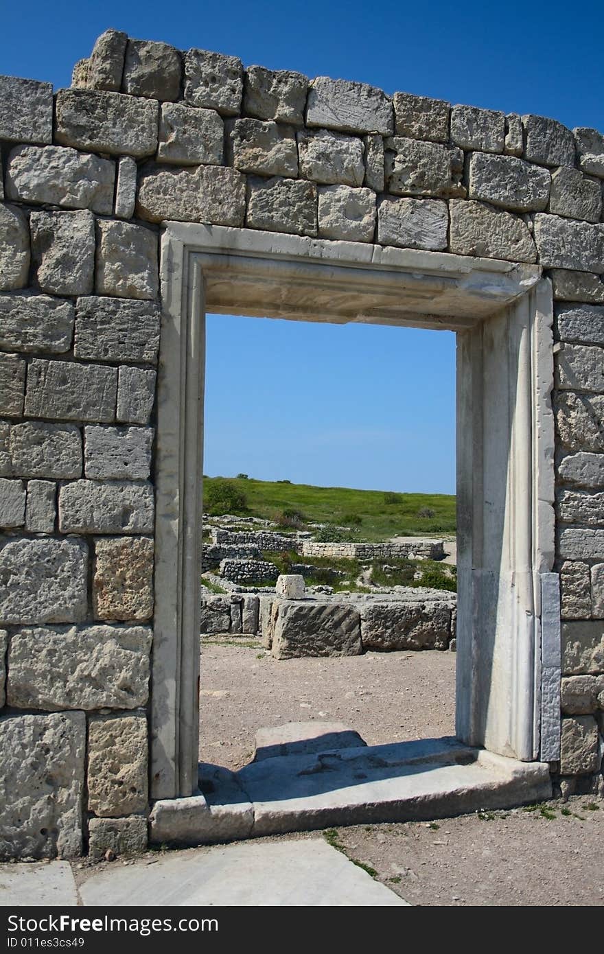 Ancient city wall with doorway