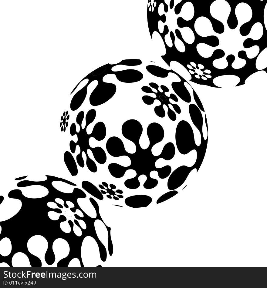 Abstract illustration, three balls with the figure from the white and black spots. Abstract illustration, three balls with the figure from the white and black spots.