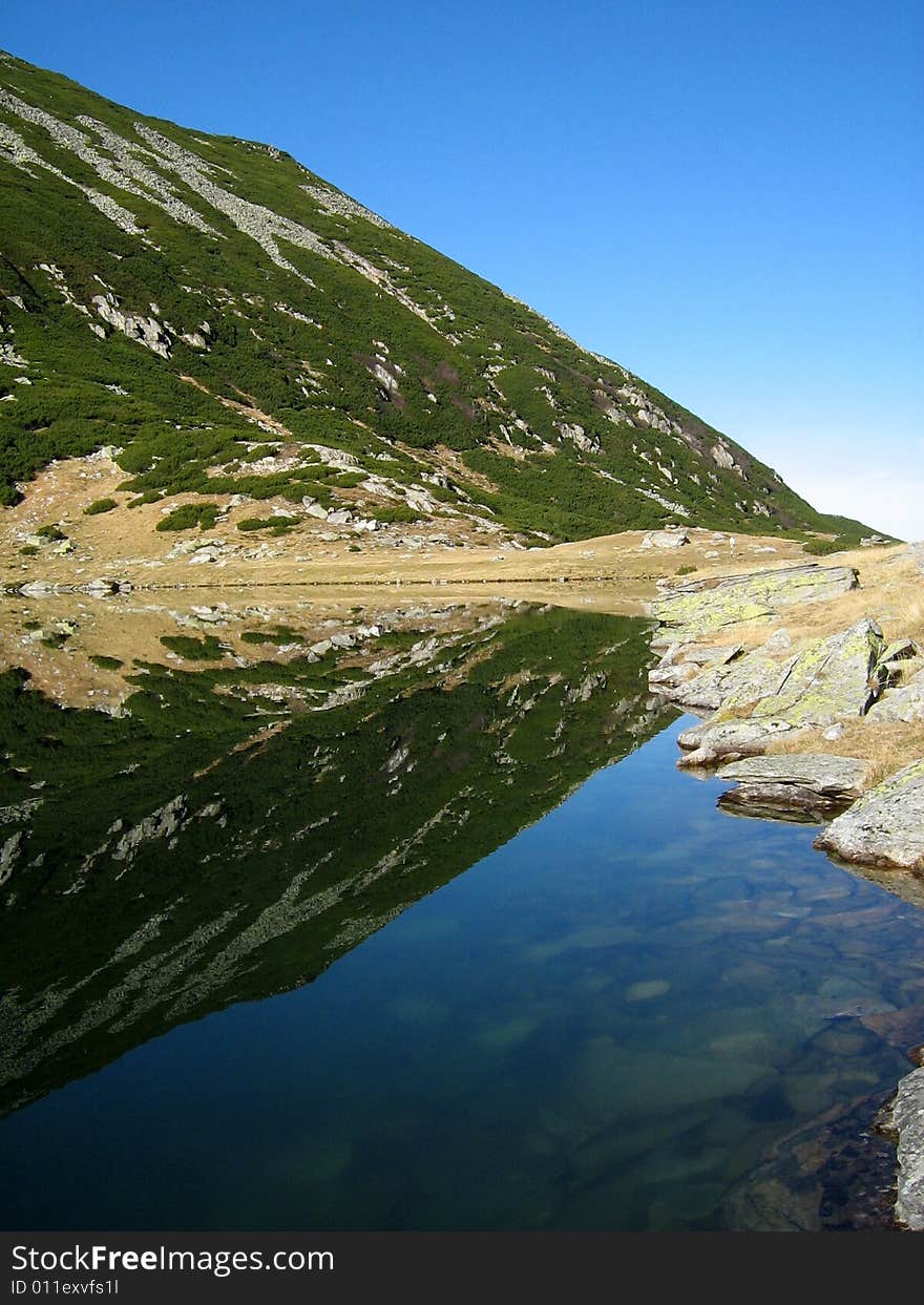 Mountain lake with clear water