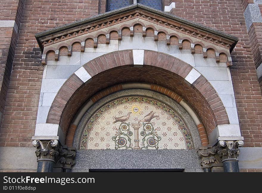 A mosaic in a arch of an old church. A mosaic in a arch of an old church