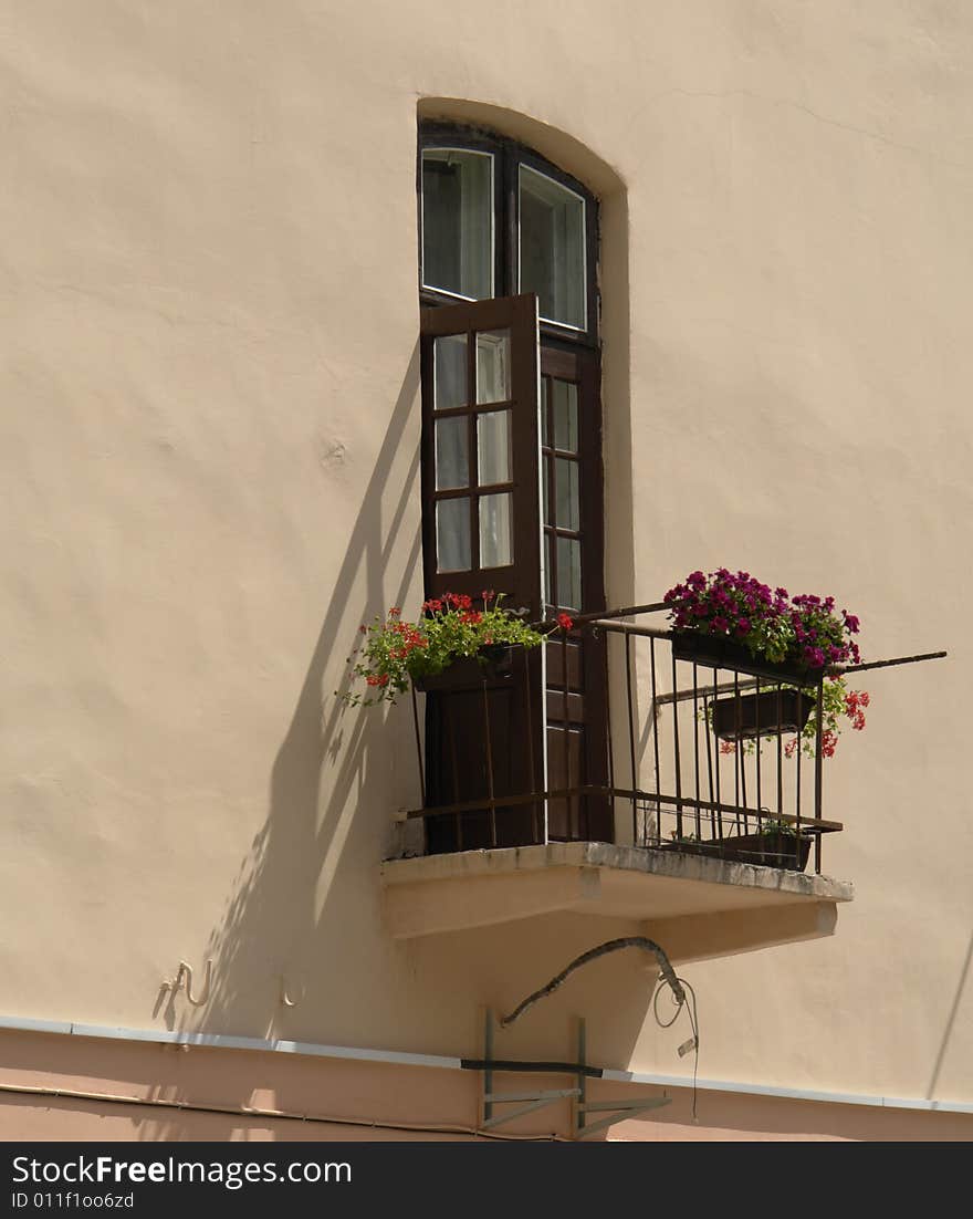 Window on a yellow background. Window on a yellow background