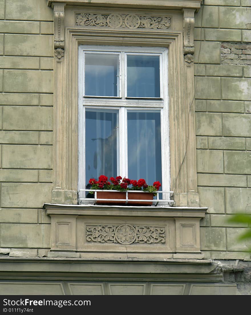 Window on a yellow background. Window on a yellow background