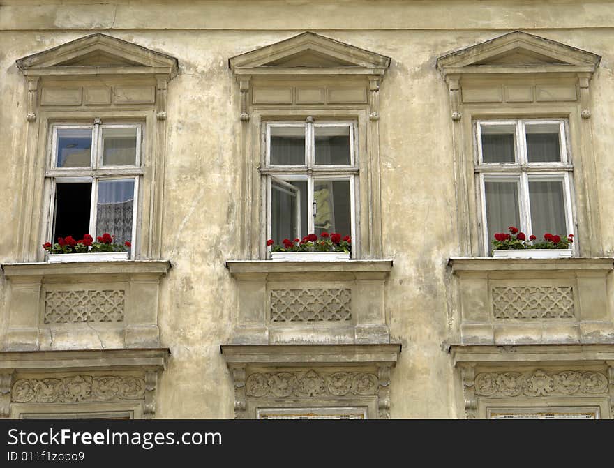 Window on a yellow background. Window on a yellow background