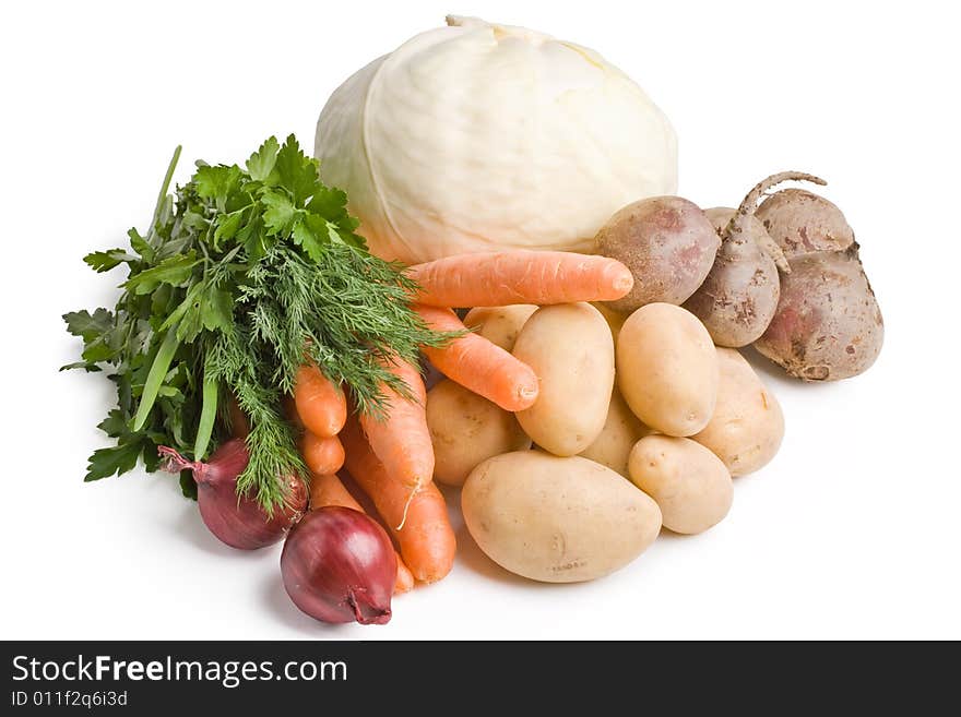 Fresh vegetables on a white background. Close up.