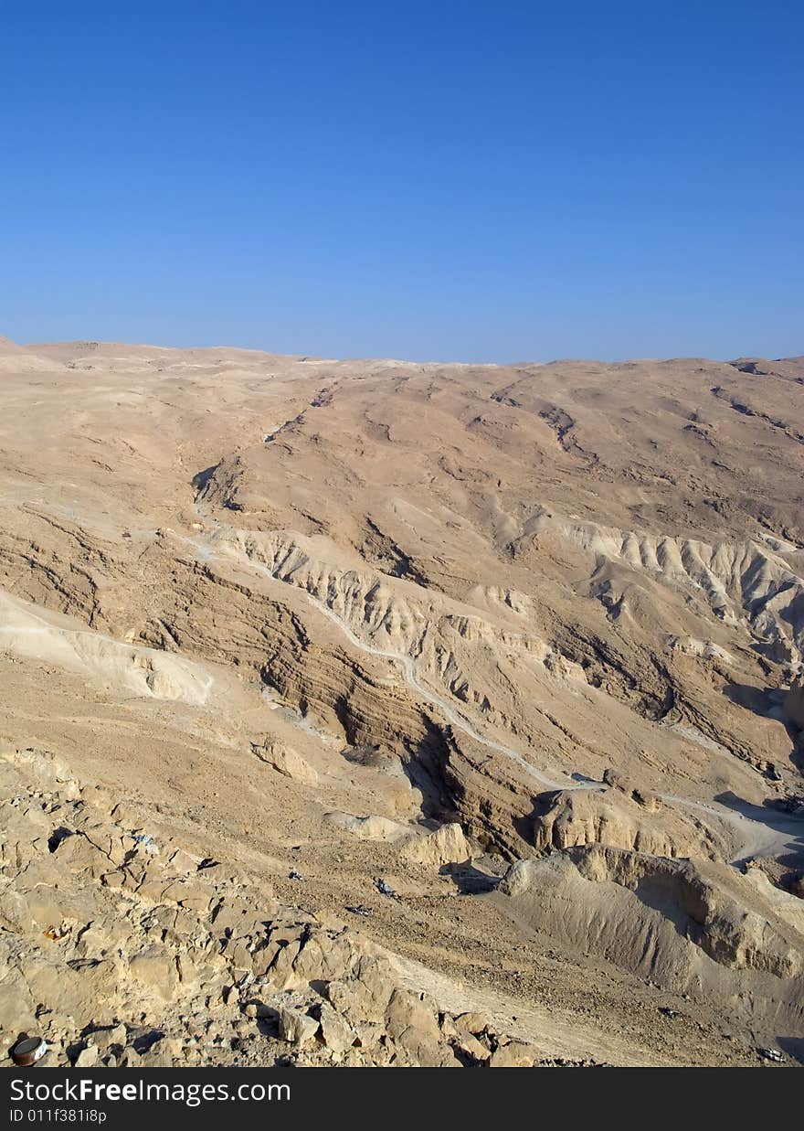 Landscape shot of the desert near Dead Sea, Israel