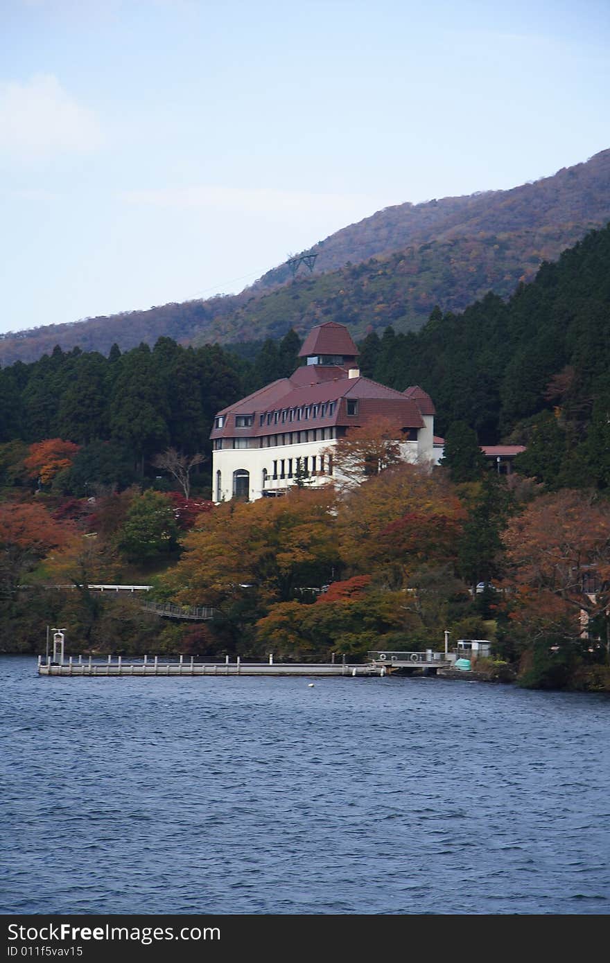 The landscape photo of Hakone Lake in Shizuoka, Japan.