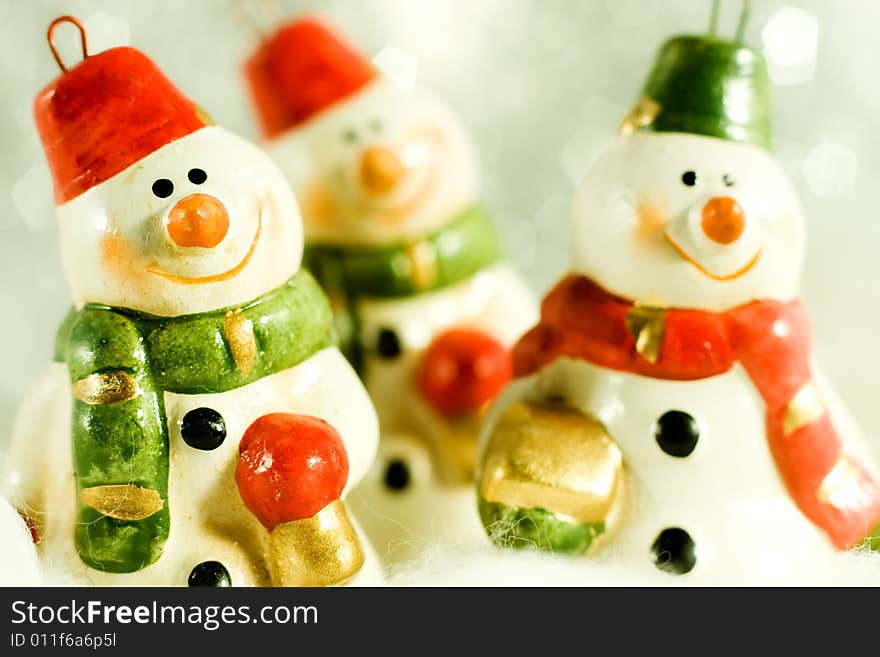 Snowmen on a cold winter with snowflake - Christmas decoration