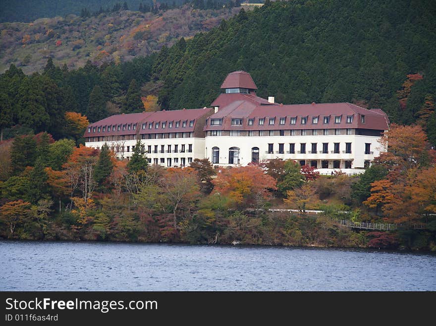 The landscape photo of Hakone Lake in Shizuoka, Japan.