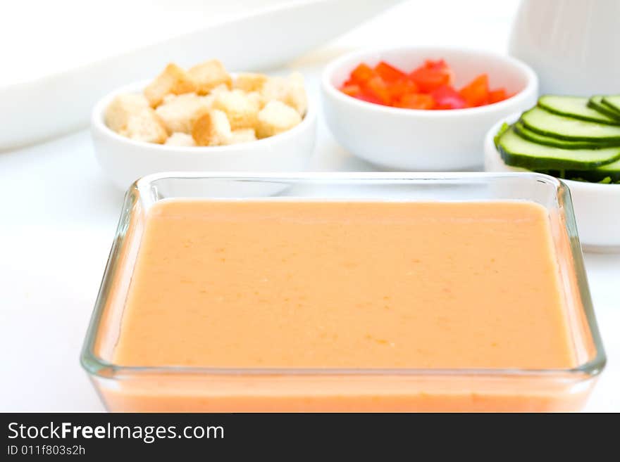 Gazpacho is cold soup typical Spanish cream that is popular in warmer areas and during the summer. Gazpacho is cold soup typical Spanish cream that is popular in warmer areas and during the summer