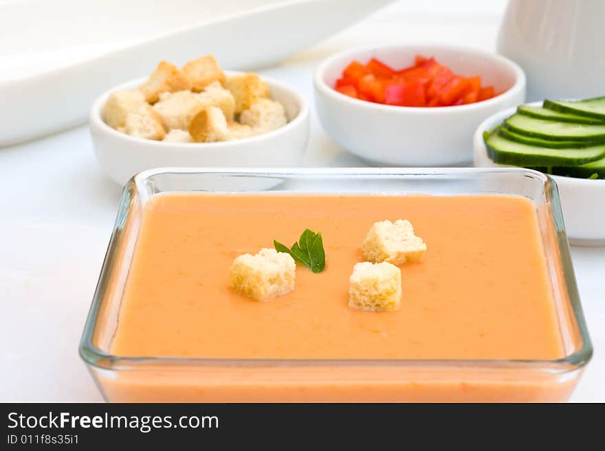 Gazpacho is cold soup typical Spanish cream that is popular in warmer areas and during the summer. Gazpacho is cold soup typical Spanish cream that is popular in warmer areas and during the summer