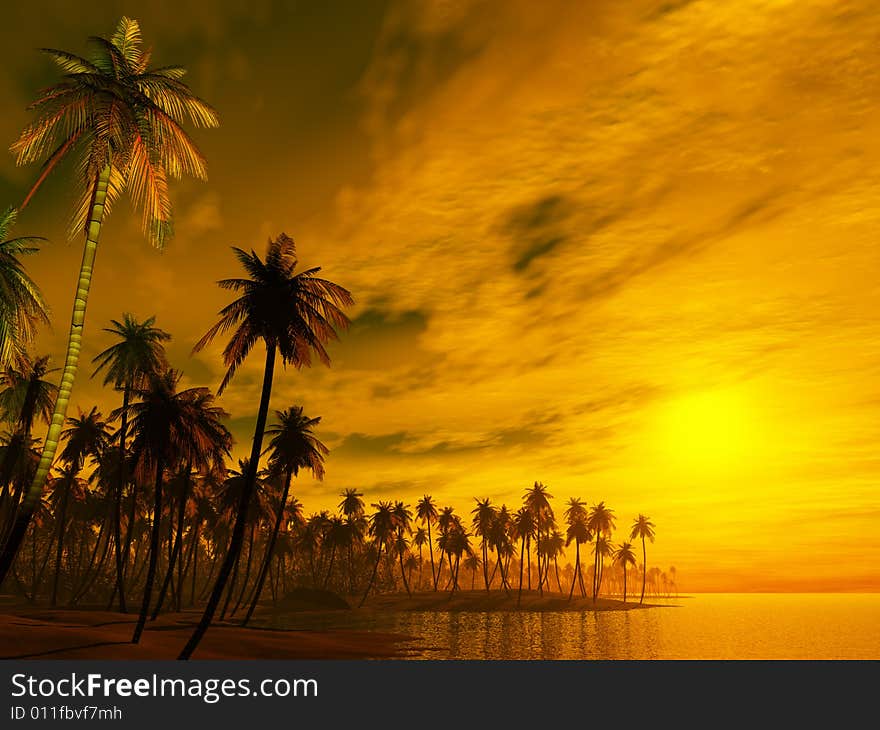 Beautiful sunset over the tropical island