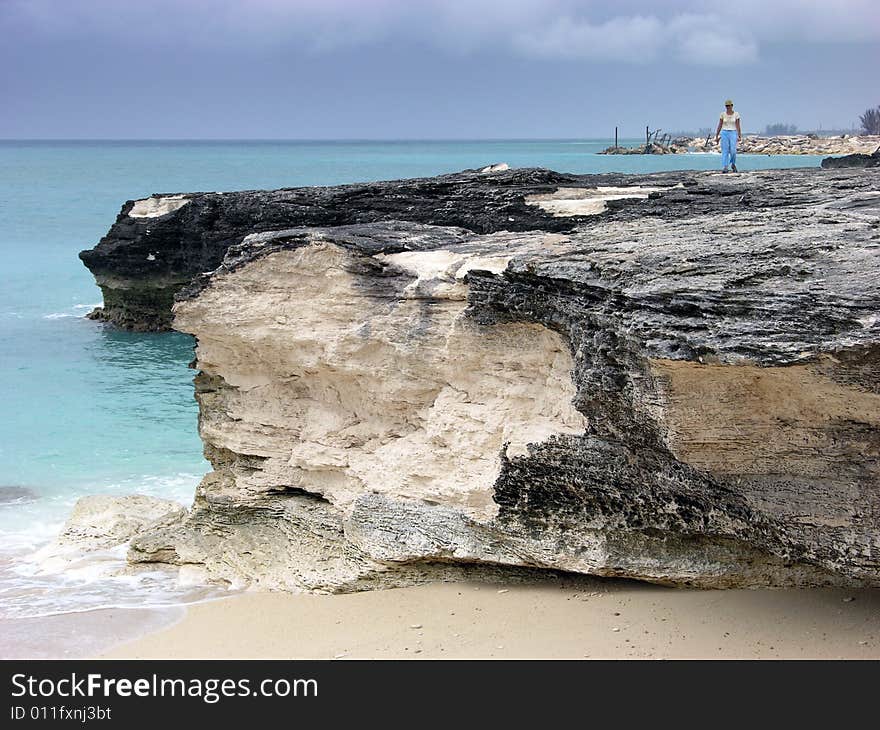 Walking On Eroded Beach