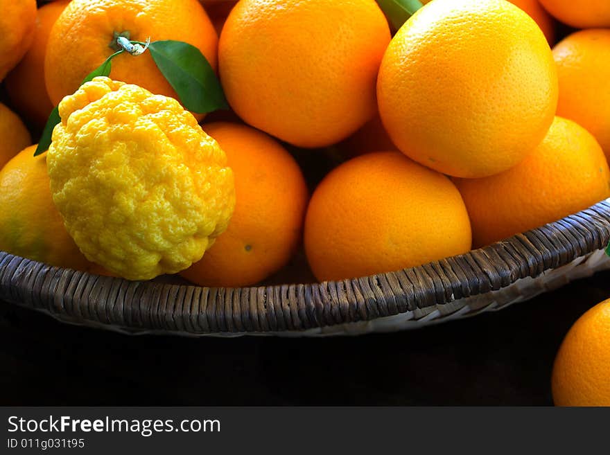 Oranges and lemons in basket