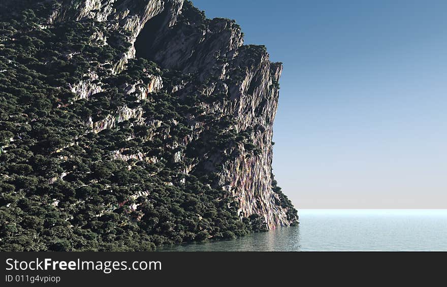 3d generated image of clif on water