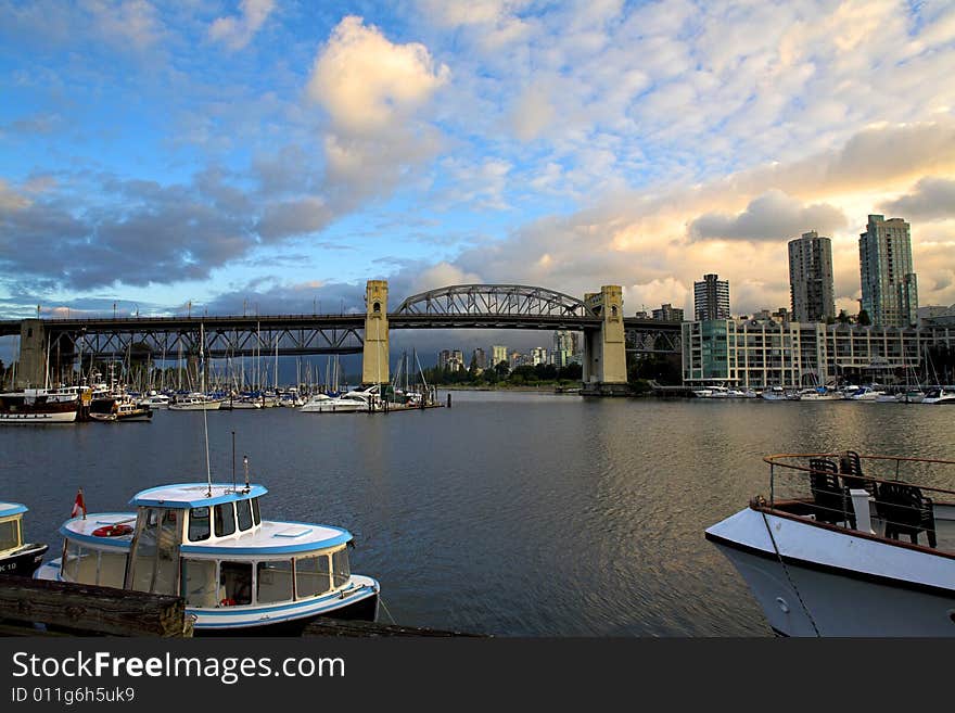 Vancouver burrard bridge wide angle shot in the morning