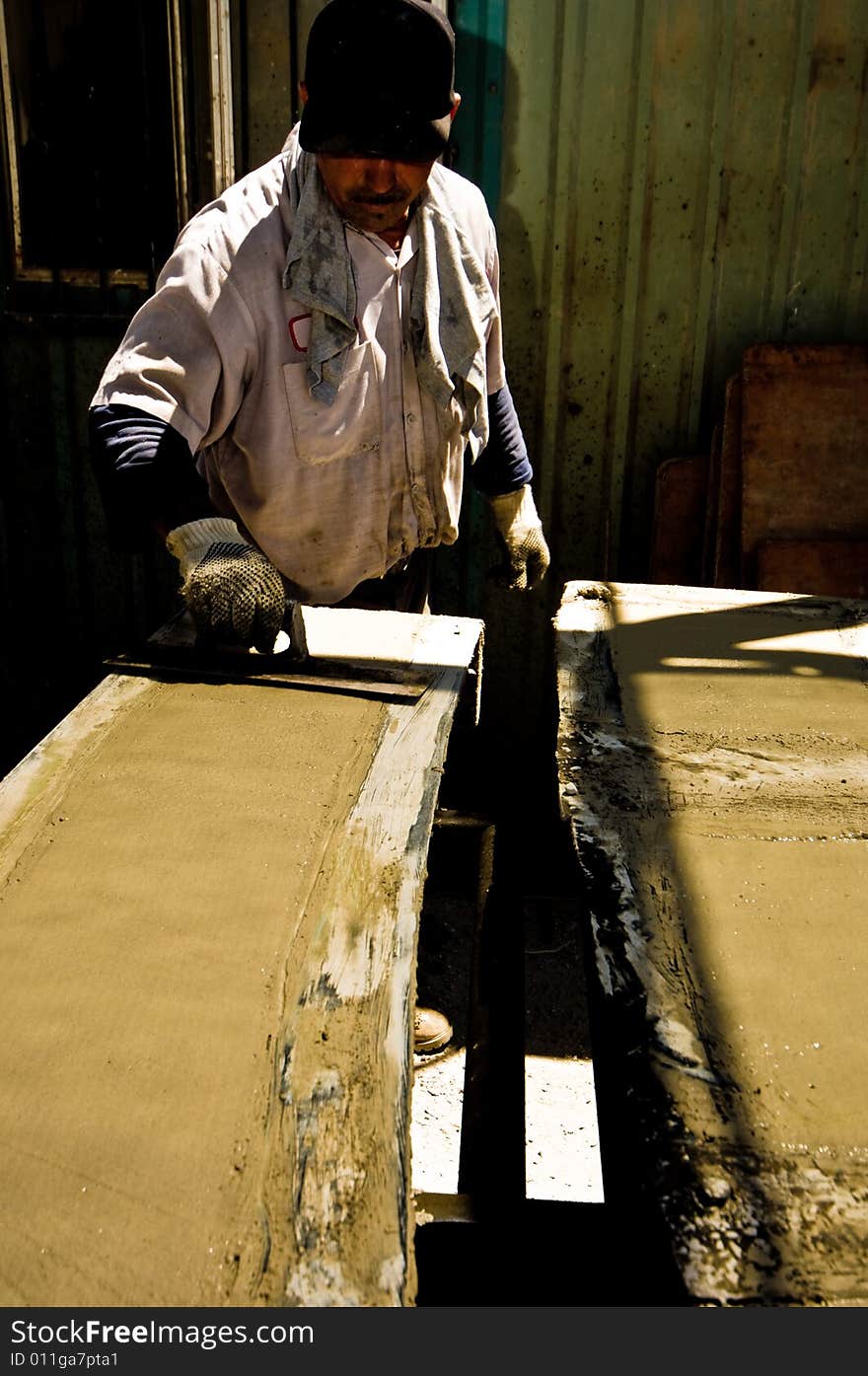 Work at the masonry factory, production of building materials. Work at the masonry factory, production of building materials.