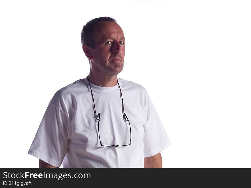 Portrait of senior man against white background. Portrait of senior man against white background