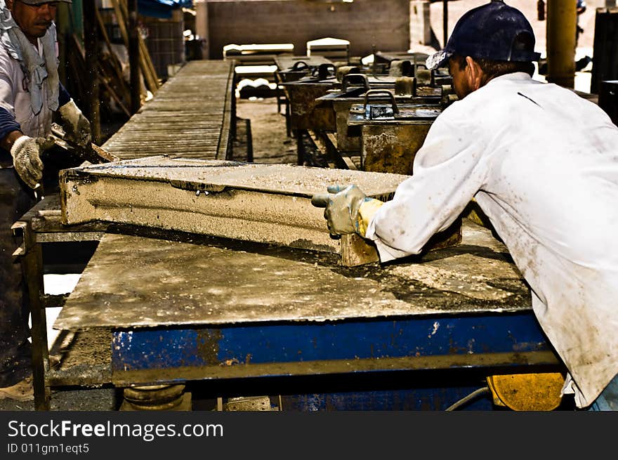 Work at the masonry factory, production of building materials. Work at the masonry factory, production of building materials.