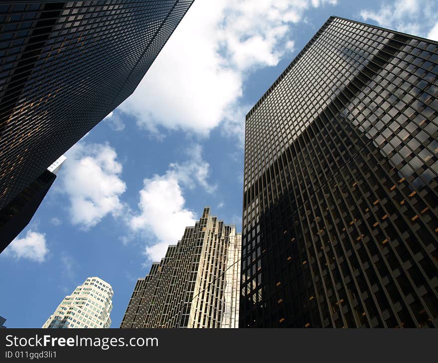 Looking up at a selection of skyscrapers in the city. Looking up at a selection of skyscrapers in the city.